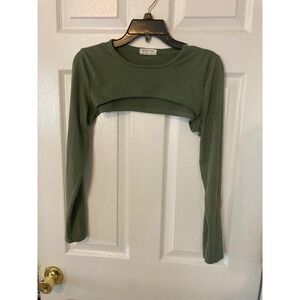 Full Circle Trends Olive Green Celestial Sleeve Graphic Shrug Crop Top Large